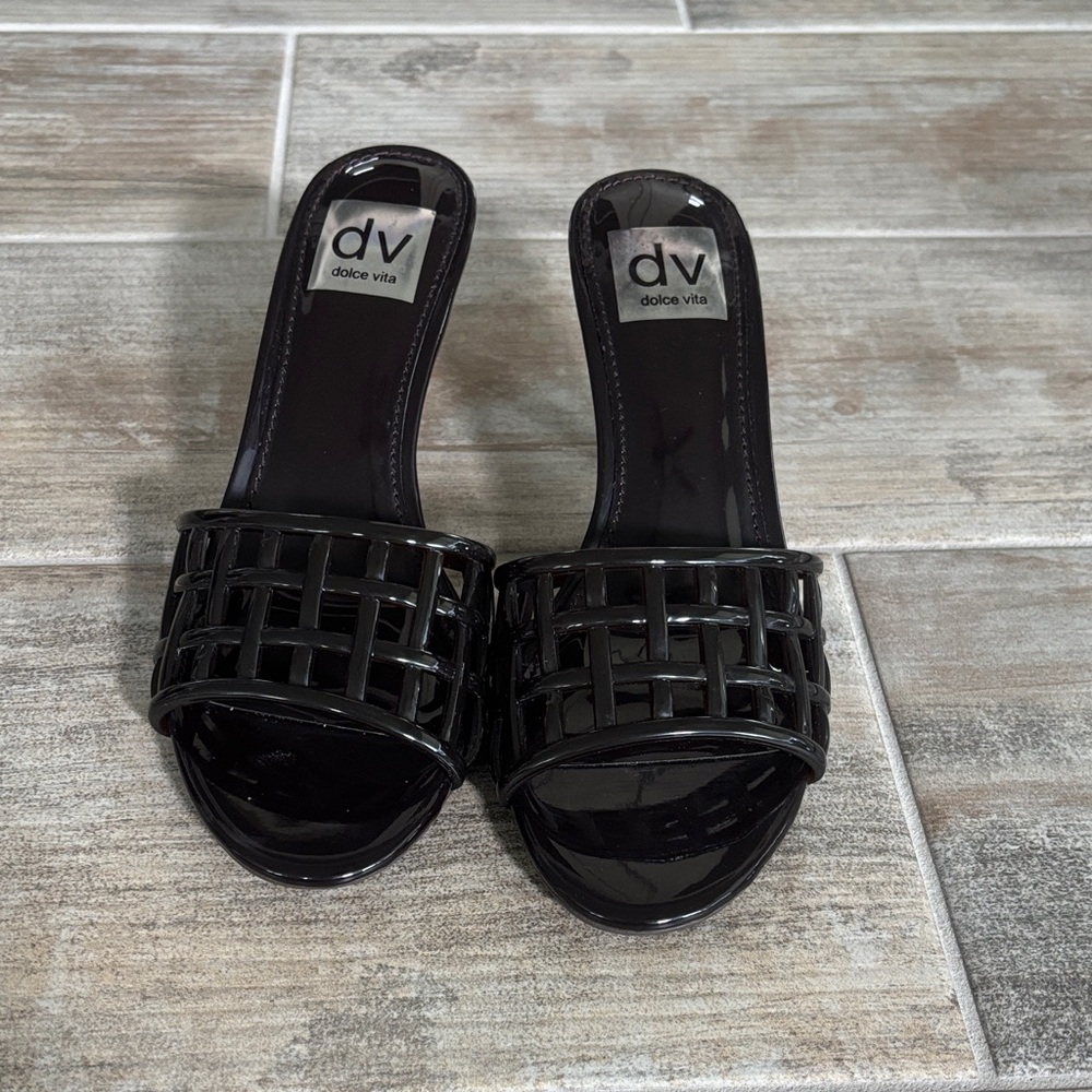 Dolce Vita dark brown Gloss Woven Slide Sandals